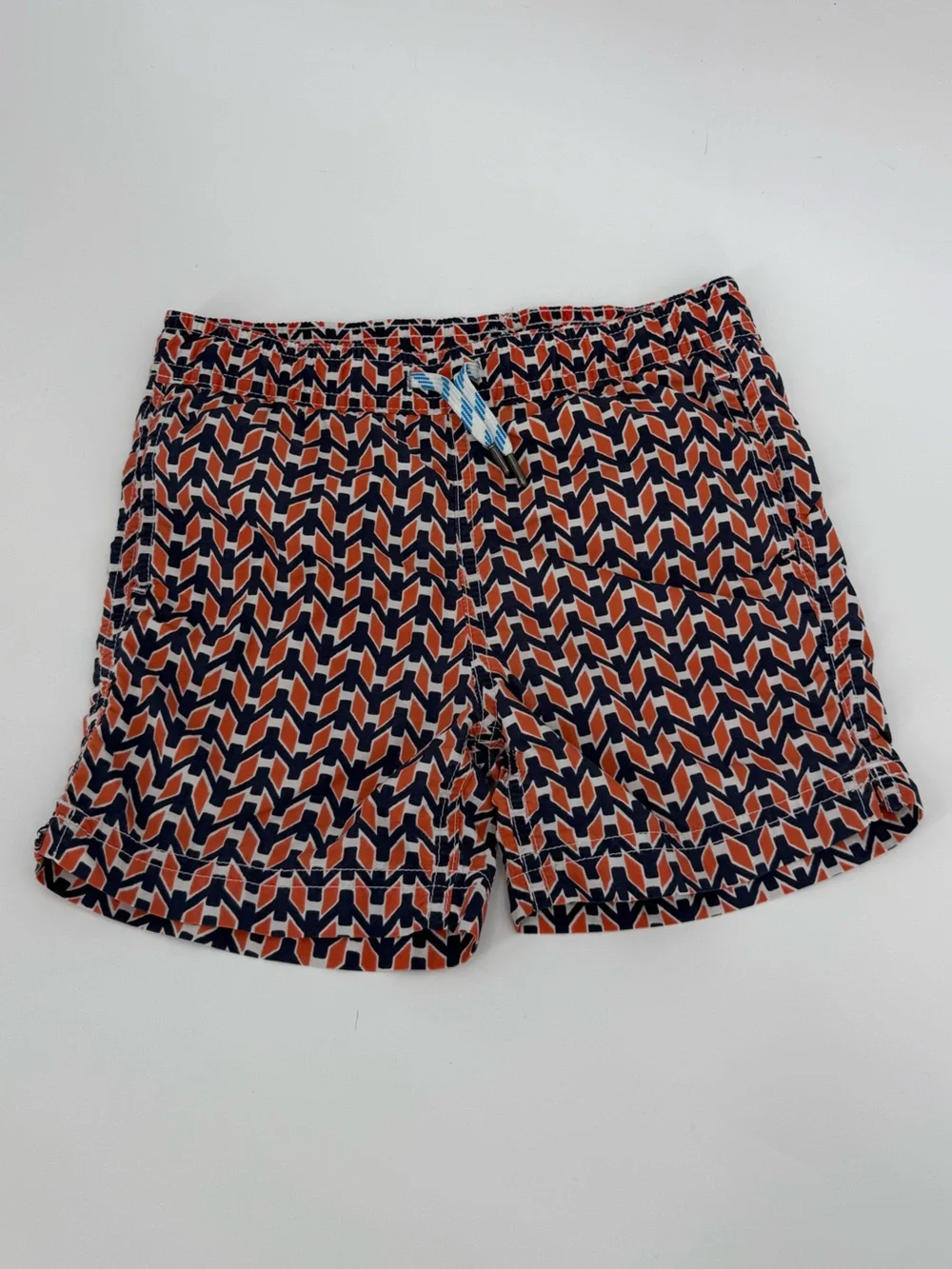 Crewcuts Boys Geo Print Swim Trunks | Navy / Orange / White | Size 3